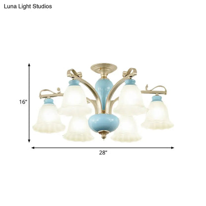 DecorBites™ DecorBites™ Rural Style Blue Chandelier with Cream Glass Blossom Shaped Pendant Light - 3/6/8 Bulbs