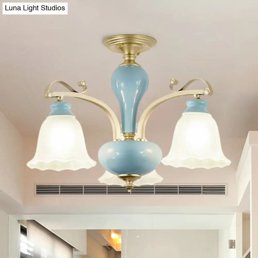 DecorBites™ DecorBites™ Rural Style Blue Chandelier with Cream Glass Blossom Shaped Pendant Light - 3/6/8 Bulbs