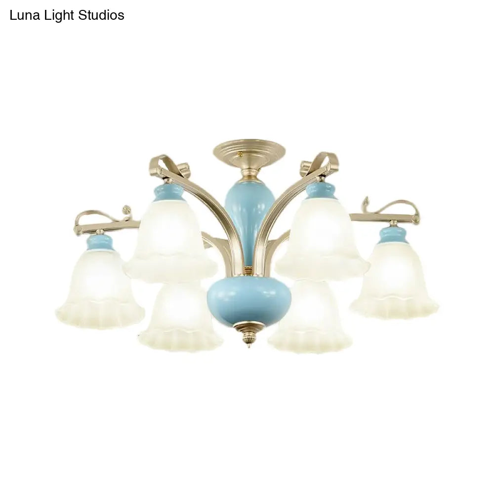 DecorBites™ DecorBites™ Rural Style Blue Chandelier with Cream Glass Blossom Shaped Pendant Light - 3/6/8 Bulbs