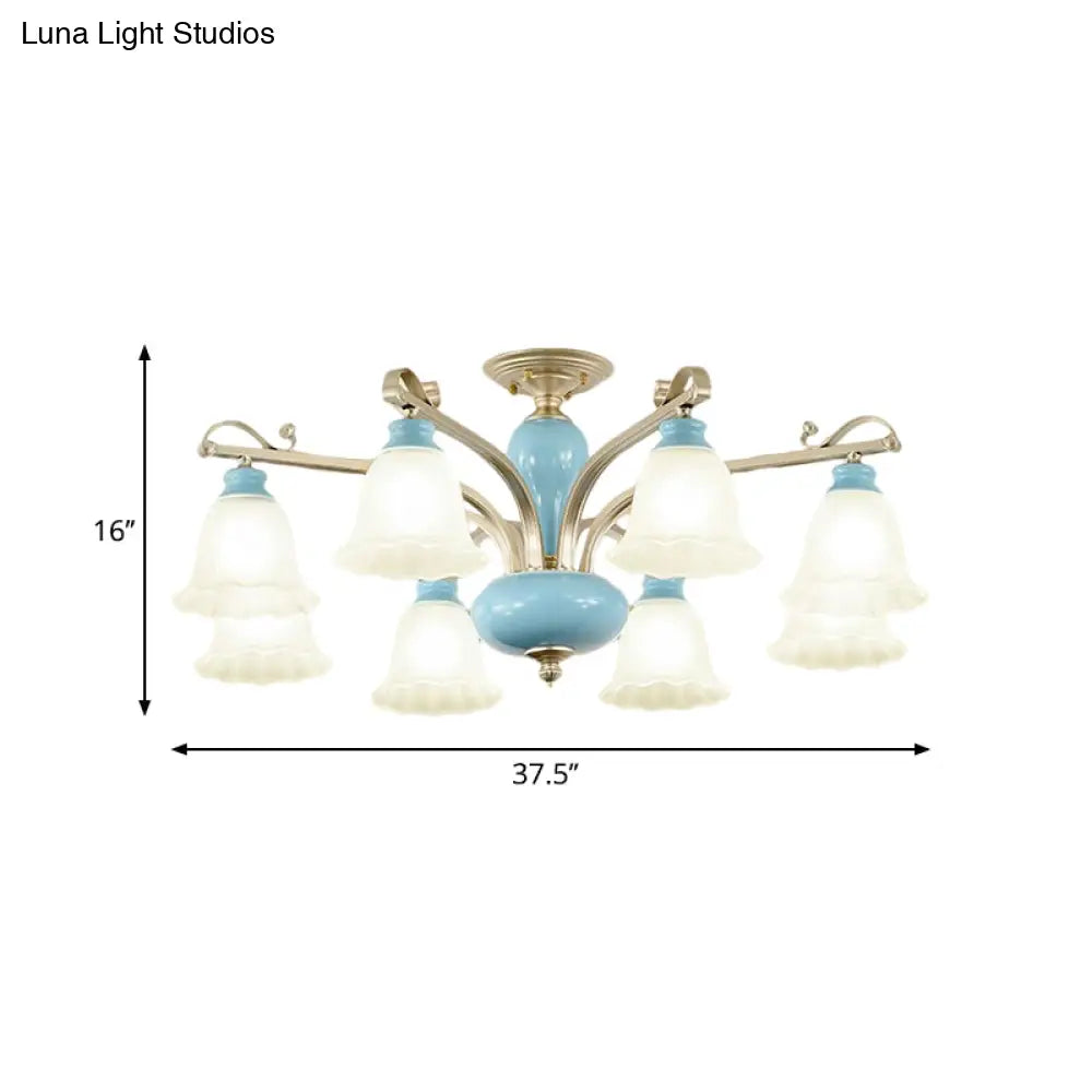 DecorBites™ DecorBites™ Rural Style Blue Chandelier with Cream Glass Blossom Shaped Pendant Light - 3/6/8 Bulbs