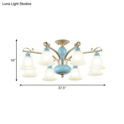 DecorBites™ DecorBites™ Rural Style Blue Chandelier with Cream Glass Blossom Shaped Pendant Light - 3/6/8 Bulbs