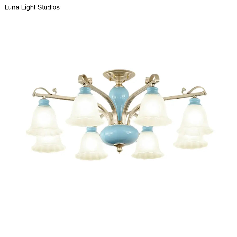 DecorBites™ DecorBites™ Rural Style Blue Chandelier with Cream Glass Blossom Shaped Pendant Light - 3/6/8 Bulbs
