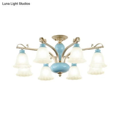 DecorBites™ DecorBites™ Rural Style Blue Chandelier with Cream Glass Blossom Shaped Pendant Light - 3/6/8 Bulbs