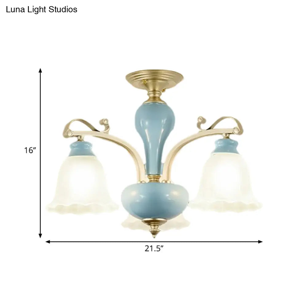DecorBites™ DecorBites™ Rural Style Blue Chandelier with Cream Glass Blossom Shaped Pendant Light - 3/6/8 Bulbs