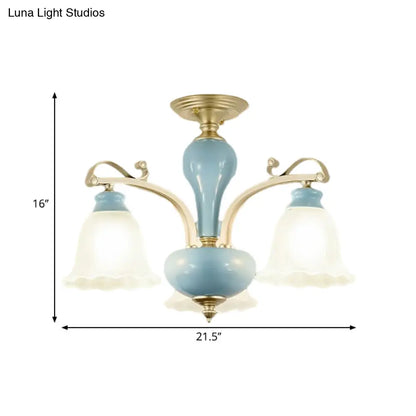 DecorBites™ DecorBites™ Rural Style Blue Chandelier with Cream Glass Blossom Shaped Pendant Light - 3/6/8 Bulbs