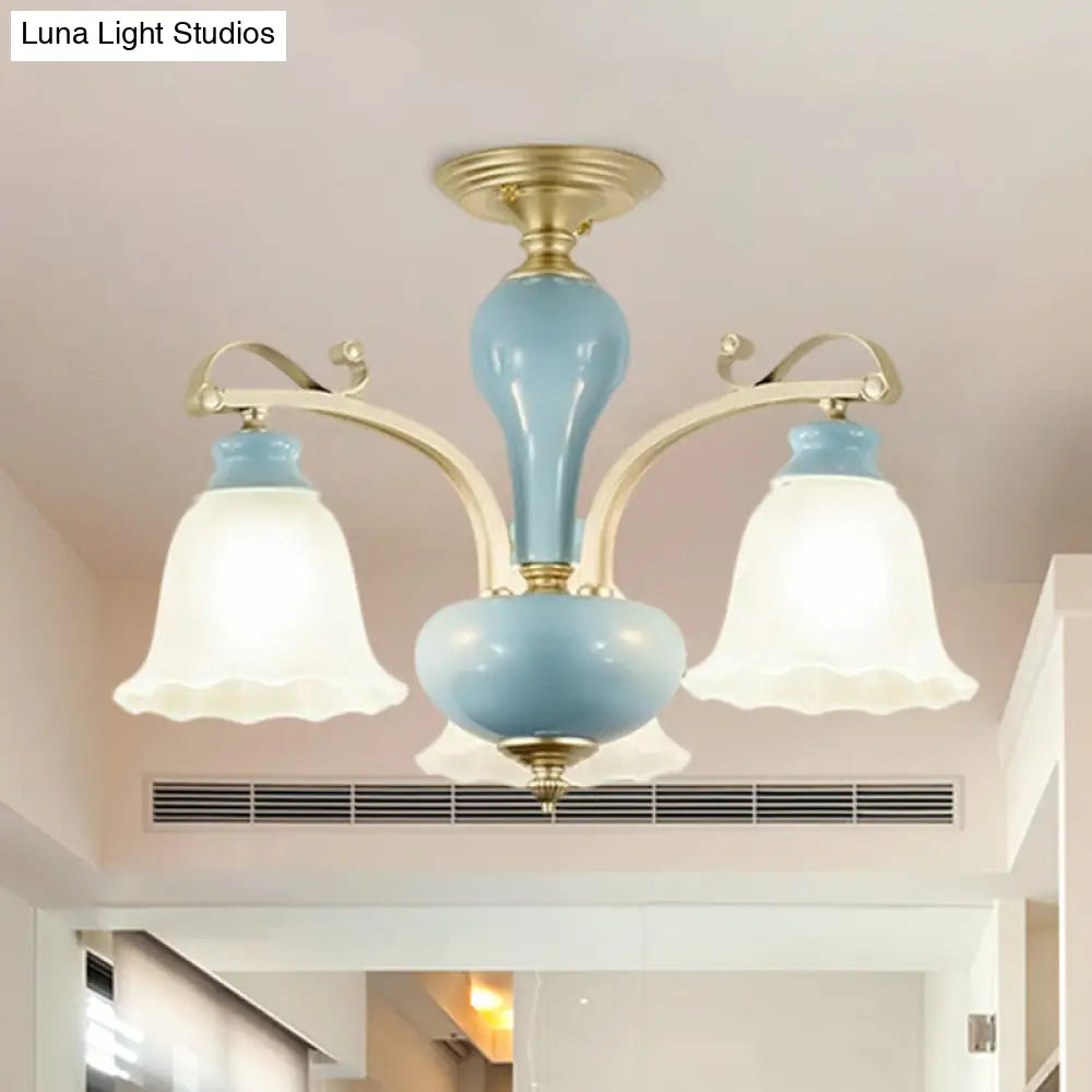 DecorBites™ DecorBites™ Rural Style Blue Chandelier with Cream Glass Blossom Shaped Pendant Light - 3/6/8 Bulbs