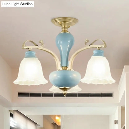 DecorBites™ DecorBites™ Rural Style Blue Chandelier with Cream Glass Blossom Shaped Pendant Light - 3/6/8 Bulbs