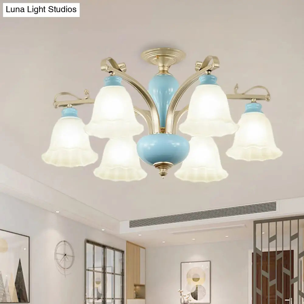 DecorBites™ DecorBites™ Rural Style Blue Chandelier with Cream Glass Blossom Shaped Pendant Light - 3/6/8 Bulbs