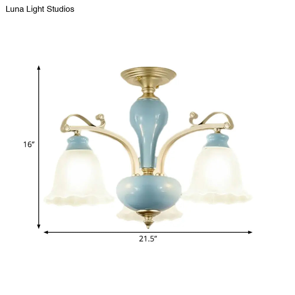 DecorBites™ DecorBites™ Rural Style Blue Chandelier with Cream Glass Blossom Shaped Pendant Light - 3/6/8 Bulbs
