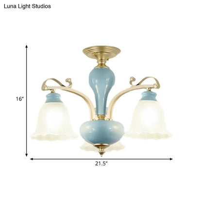 DecorBites™ DecorBites™ Rural Style Blue Chandelier with Cream Glass Blossom Shaped Pendant Light - 3/6/8 Bulbs