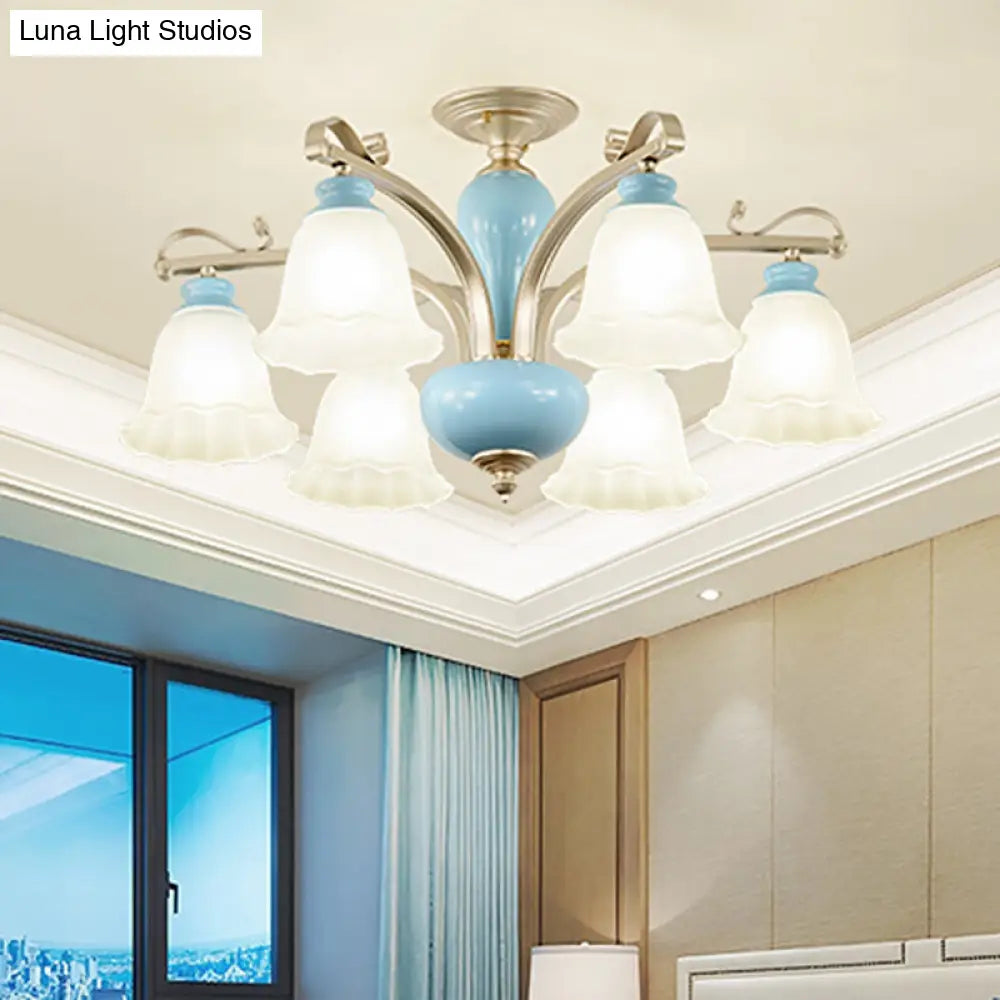 DecorBites™ DecorBites™ Rural Style Blue Chandelier with Cream Glass Blossom Shaped Pendant Light - 3/6/8 Bulbs