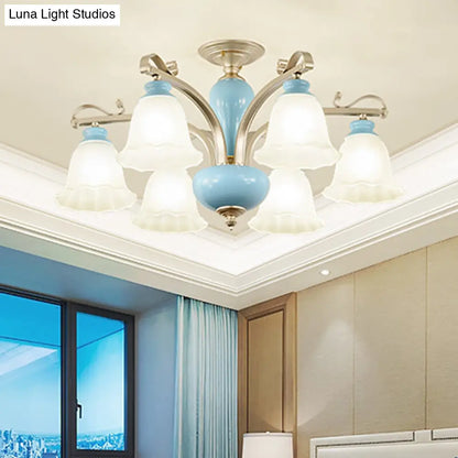 DecorBites™ DecorBites™ Rural Style Blue Chandelier with Cream Glass Blossom Shaped Pendant Light - 3/6/8 Bulbs
