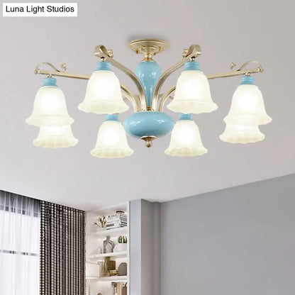 DecorBites™ DecorBites™ Rural Style Blue Chandelier with Cream Glass Blossom Shaped Pendant Light - 3/6/8 Bulbs