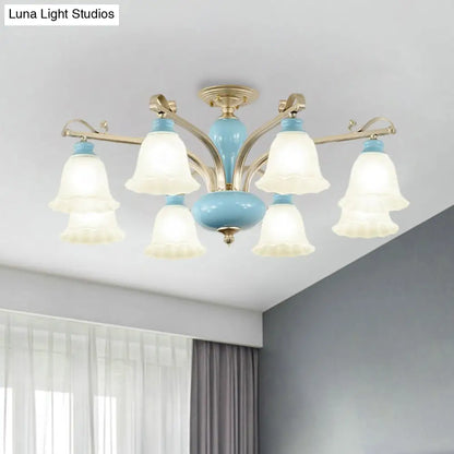 DecorBites™ DecorBites™ Rural Style Blue Chandelier with Cream Glass Blossom Shaped Pendant Light - 3/6/8 Bulbs