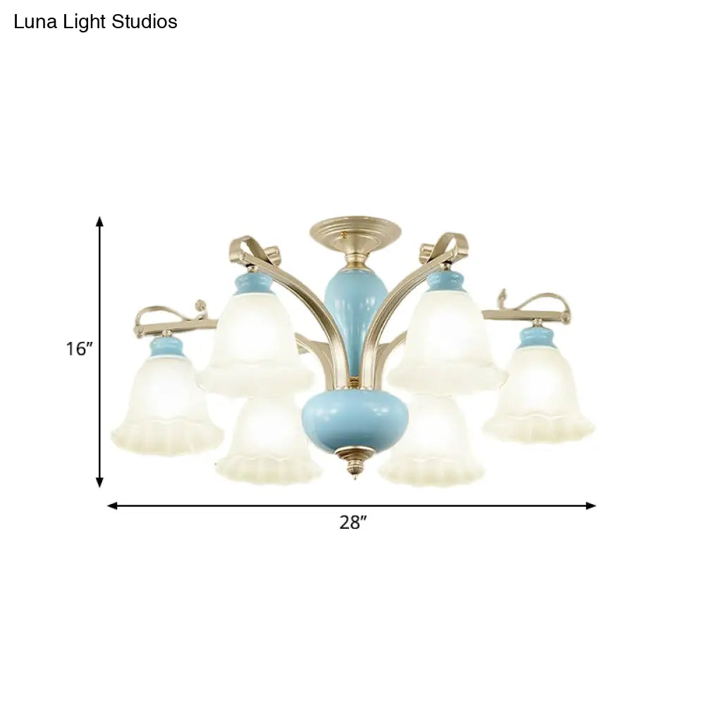 DecorBites™ DecorBites™ Rural Style Blue Chandelier with Cream Glass Blossom Shaped Pendant Light - 3/6/8 Bulbs