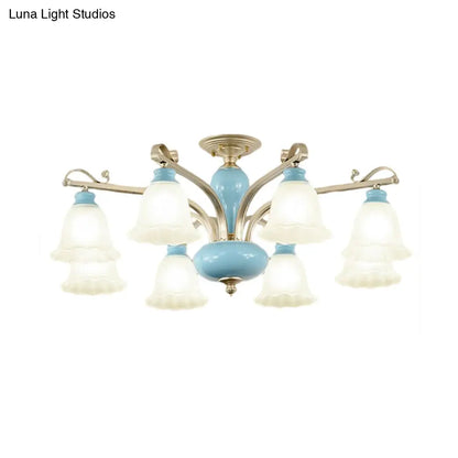 DecorBites™ DecorBites™ Rural Style Blue Chandelier with Cream Glass Blossom Shaped Pendant Light - 3/6/8 Bulbs