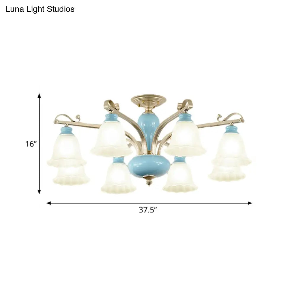 DecorBites™ DecorBites™ Rural Style Blue Chandelier with Cream Glass Blossom Shaped Pendant Light - 3/6/8 Bulbs