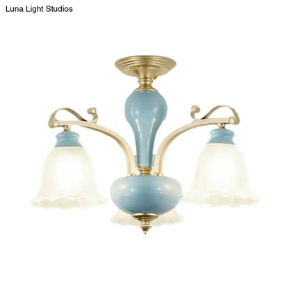 DecorBites™ DecorBites™ Rural Style Blue Chandelier with Cream Glass Blossom Shaped Pendant Light - 3/6/8 Bulbs