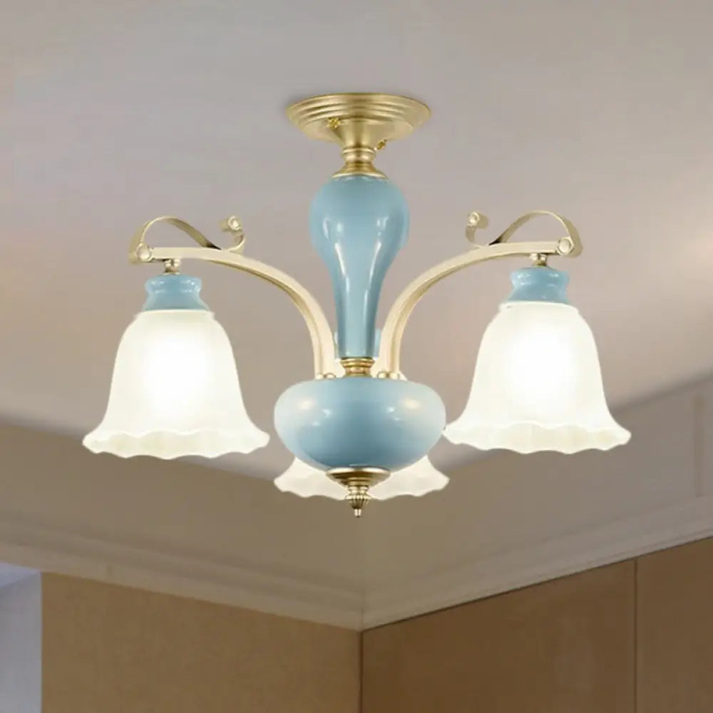 DecorBites™ DecorBites™ Rural Style Blue Chandelier with Cream Glass Blossom Shaped Pendant Light - 3/6/8 Bulbs