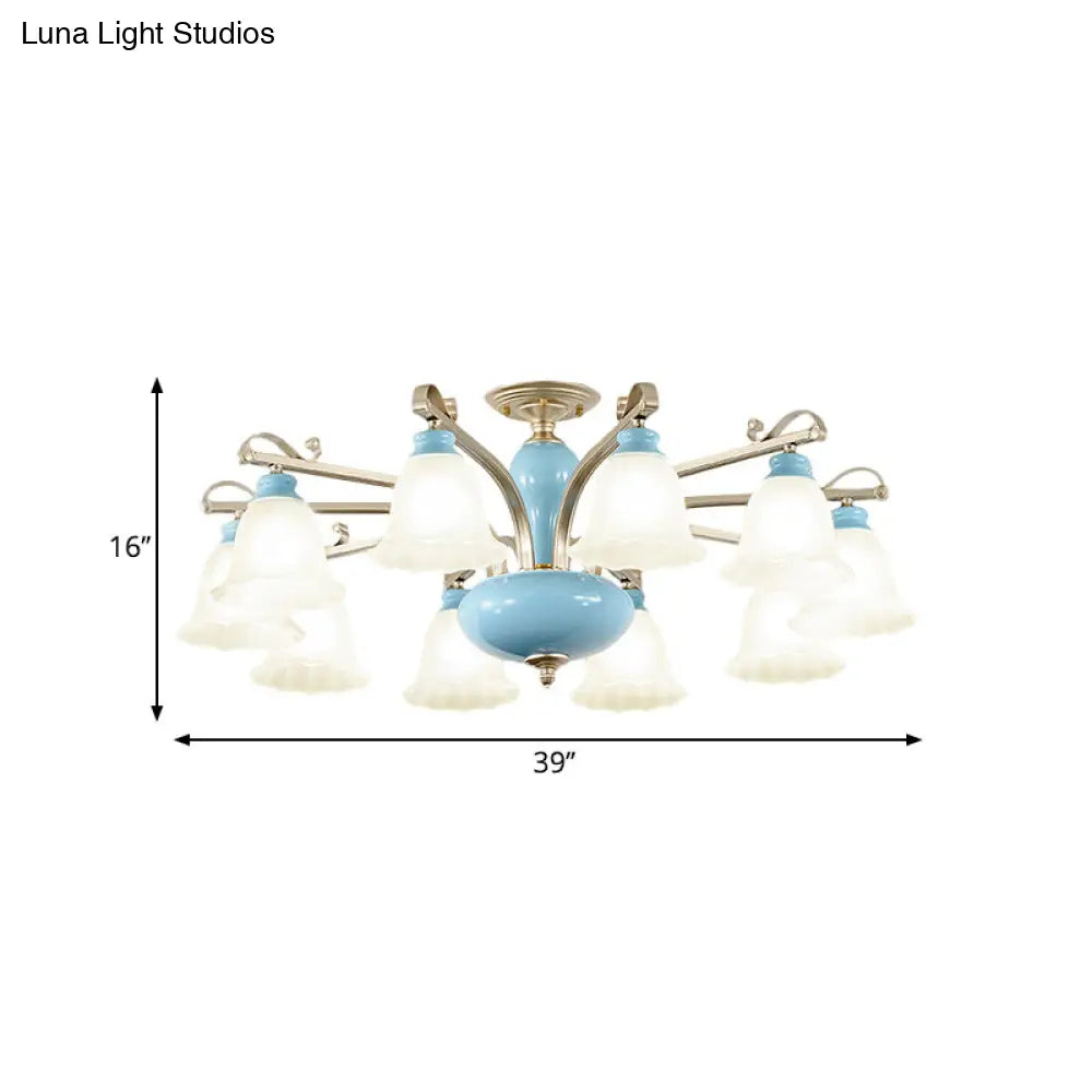 DecorBites™ DecorBites™ Rural Style Blue Chandelier with Cream Glass Blossom Shaped Pendant Light - 3/6/8 Bulbs