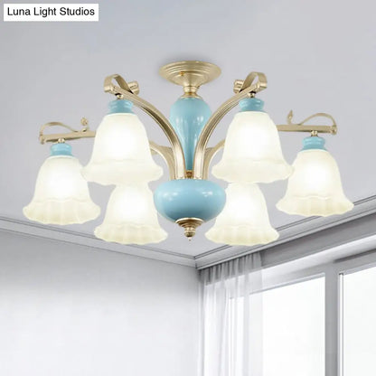 DecorBites™ DecorBites™ Rural Style Blue Chandelier with Cream Glass Blossom Shaped Pendant Light - 3/6/8 Bulbs