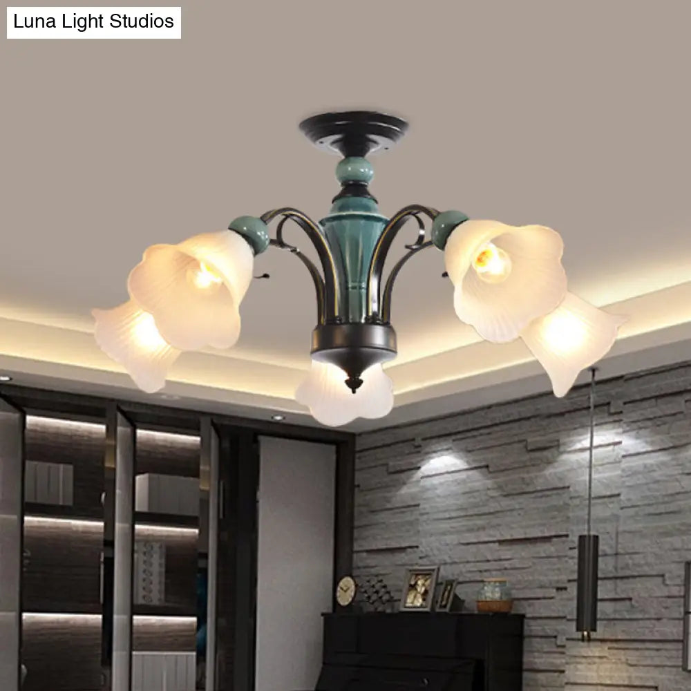 DecorBites™ DecorBites™ Rural Style Semi Flush Mount Light with Swooping Arm - Black Finish Ceiling Lighting for Living Room (3/5/6 Lights)
