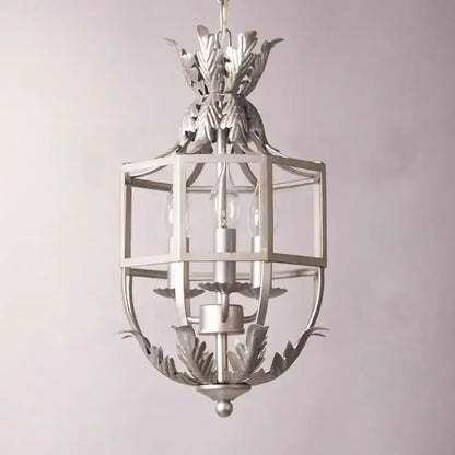 Silver-toned decorbites grey gold metal cage lantern with ornate leaf motifs for kitchen lighting decor