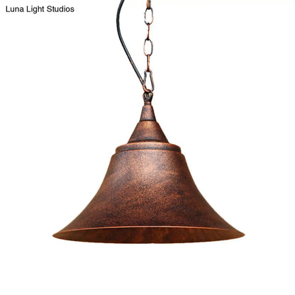 Rust Finish Bell Pendant Light - Farmhouse Style, Wrought Iron, 1-Bulb - Restaurant Ceiling Mount