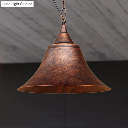 Rust Finish Bell Pendant Light - Farmhouse Style, Wrought Iron, 1-Bulb - Restaurant Ceiling Mount