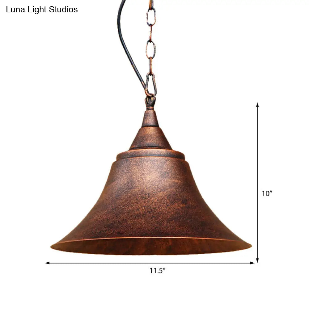 Rust Finish Bell Pendant Light - Farmhouse Style, Wrought Iron, 1-Bulb - Restaurant Ceiling Mount