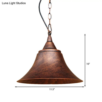 Rust Finish Bell Pendant Light - Farmhouse Style, Wrought Iron, 1-Bulb - Restaurant Ceiling Mount