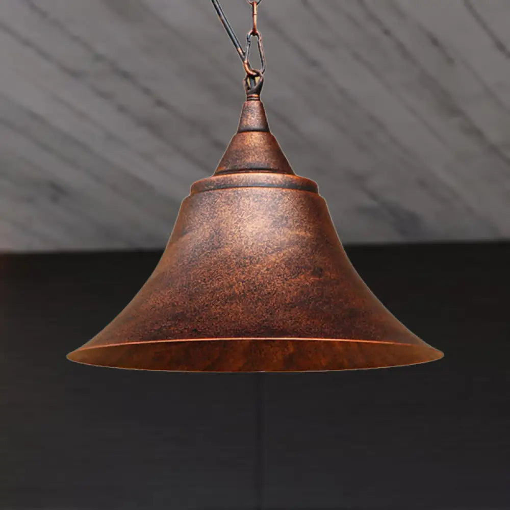 Rust Finish Bell Pendant Light - Farmhouse Style, Wrought Iron, 1-Bulb - Restaurant Ceiling Mount