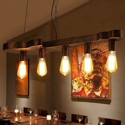 مصباح معلق DecorBites™ بلمسة نهائية من الصدأ مع شعاع على شكل جيتار - مصباح سقف جزيرة غرفة الطعام بلمبة مفتوحة (معدني، 5 رؤوس)