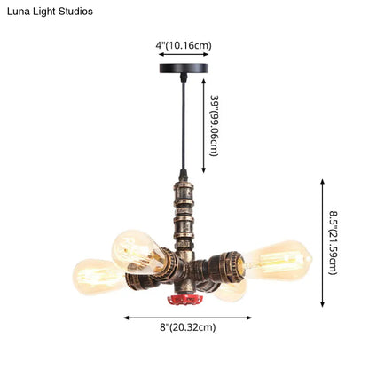 Rust Finish Water Pipe Chandelier - Industrial 4-Light Fixture with Edison Bulbs for Bar, Cafe, Shop