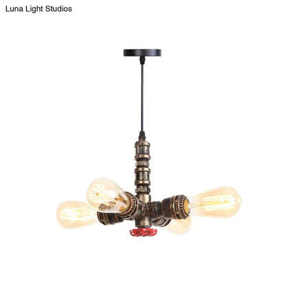 Rust Finish Water Pipe Chandelier - Industrial 4-Light Fixture with Edison Bulbs for Bar, Cafe, Shop