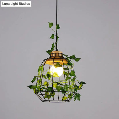 Rustic 1-Bulb Farmhouse Wire Cage Pendant Light with Wood Socket