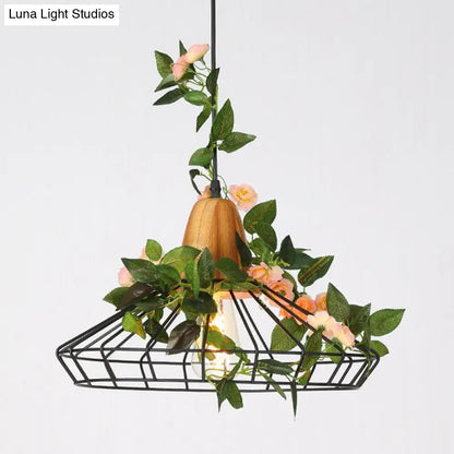 Rustic 1-Bulb Farmhouse Wire Cage Pendant Light with Wood Socket