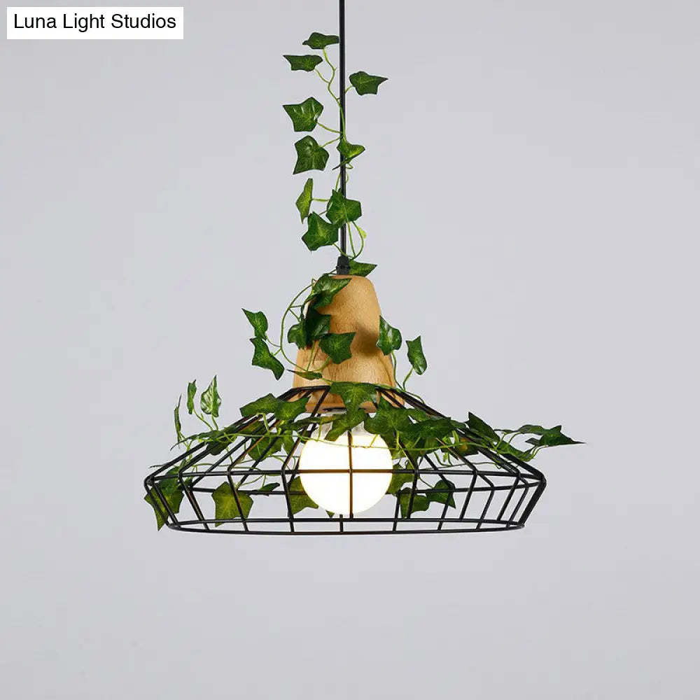 Rustic 1-Bulb Farmhouse Wire Cage Pendant Light with Wood Socket