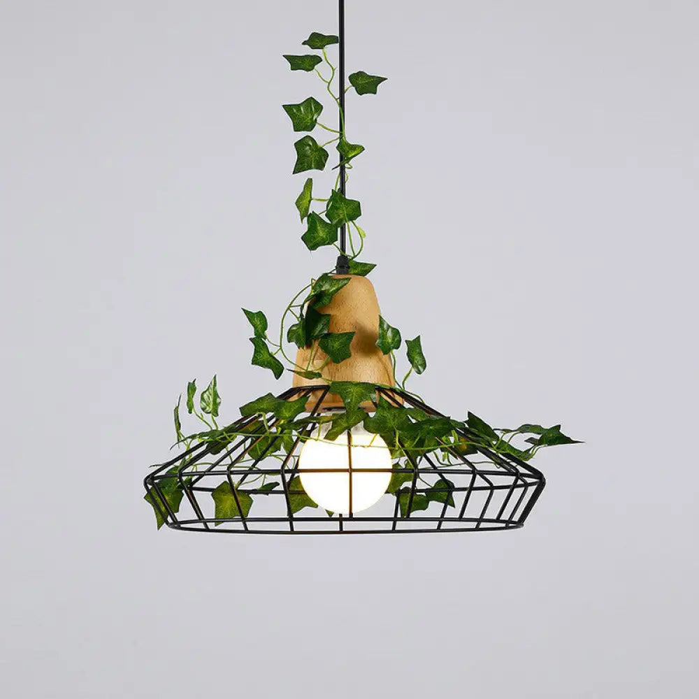 Rustic 1-Bulb Farmhouse Wire Cage Pendant Light with Wood Socket