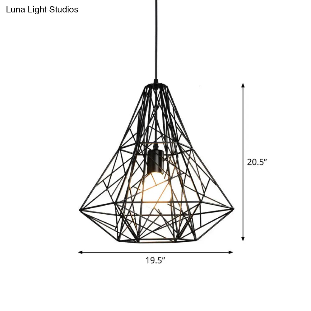 Rustic 1-Light Iron Ceiling Pendant Lamp in Black - Cone/Oval/Globe Suspended Lighting for Dining Room