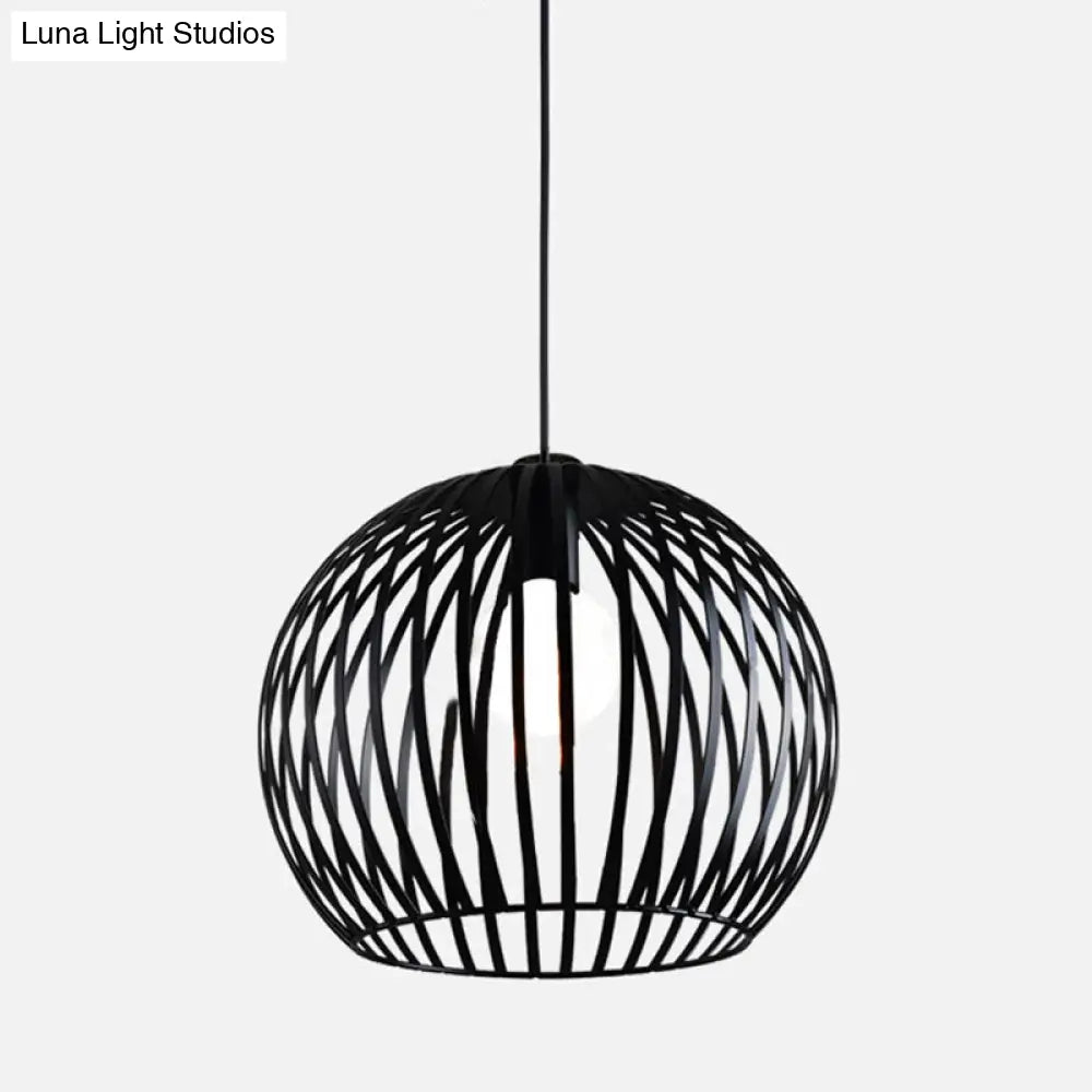 Rustic 1-Light Iron Ceiling Pendant Lamp in Black - Cone/Oval/Globe Suspended Lighting for Dining Room