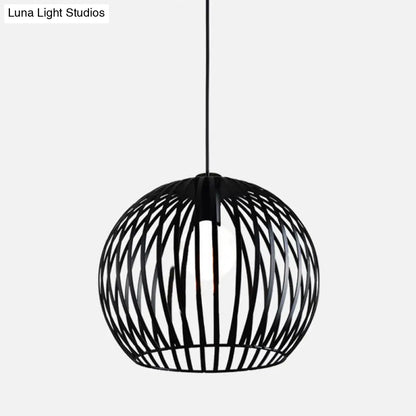 Rustic 1-Light Iron Ceiling Pendant Lamp in Black - Cone/Oval/Globe Suspended Lighting for Dining Room