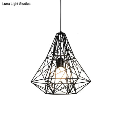 Rustic 1-Light Iron Ceiling Pendant Lamp in Black - Cone/Oval/Globe Suspended Lighting for Dining Room