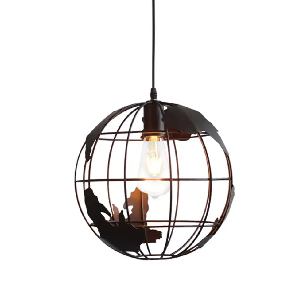 Rustic 1-Light Iron Ceiling Pendant Lamp in Black - Cone/Oval/Globe Suspended Lighting for Dining Room