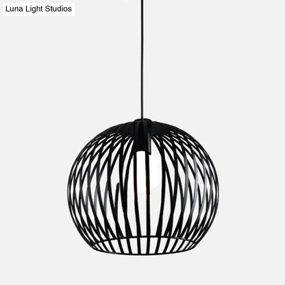 Rustic 1-Light Iron Ceiling Pendant Lamp in Black - Cone/Oval/Globe Suspended Lighting for Dining Room