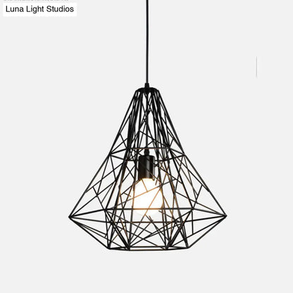 Rustic 1-Light Iron Ceiling Pendant Lamp in Black - Cone/Oval/Globe Suspended Lighting for Dining Room