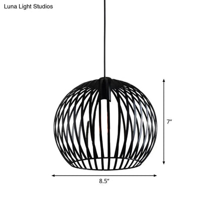 Rustic 1-Light Iron Ceiling Pendant Lamp in Black - Cone/Oval/Globe Suspended Lighting for Dining Room