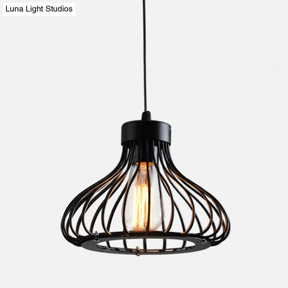 Rustic 1-Light Iron Ceiling Pendant Lamp in Black - Cone/Oval/Globe Suspended Lighting for Dining Room