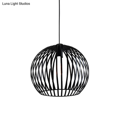 Rustic 1-Light Iron Ceiling Pendant Lamp in Black - Cone/Oval/Globe Suspended Lighting for Dining Room