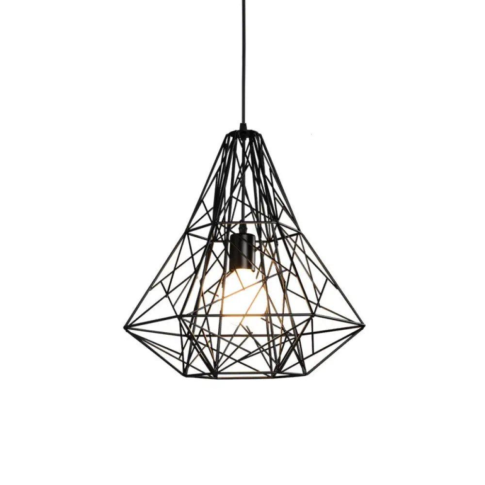 Rustic 1-Light Iron Ceiling Pendant Lamp in Black - Cone/Oval/Globe Suspended Lighting for Dining Room